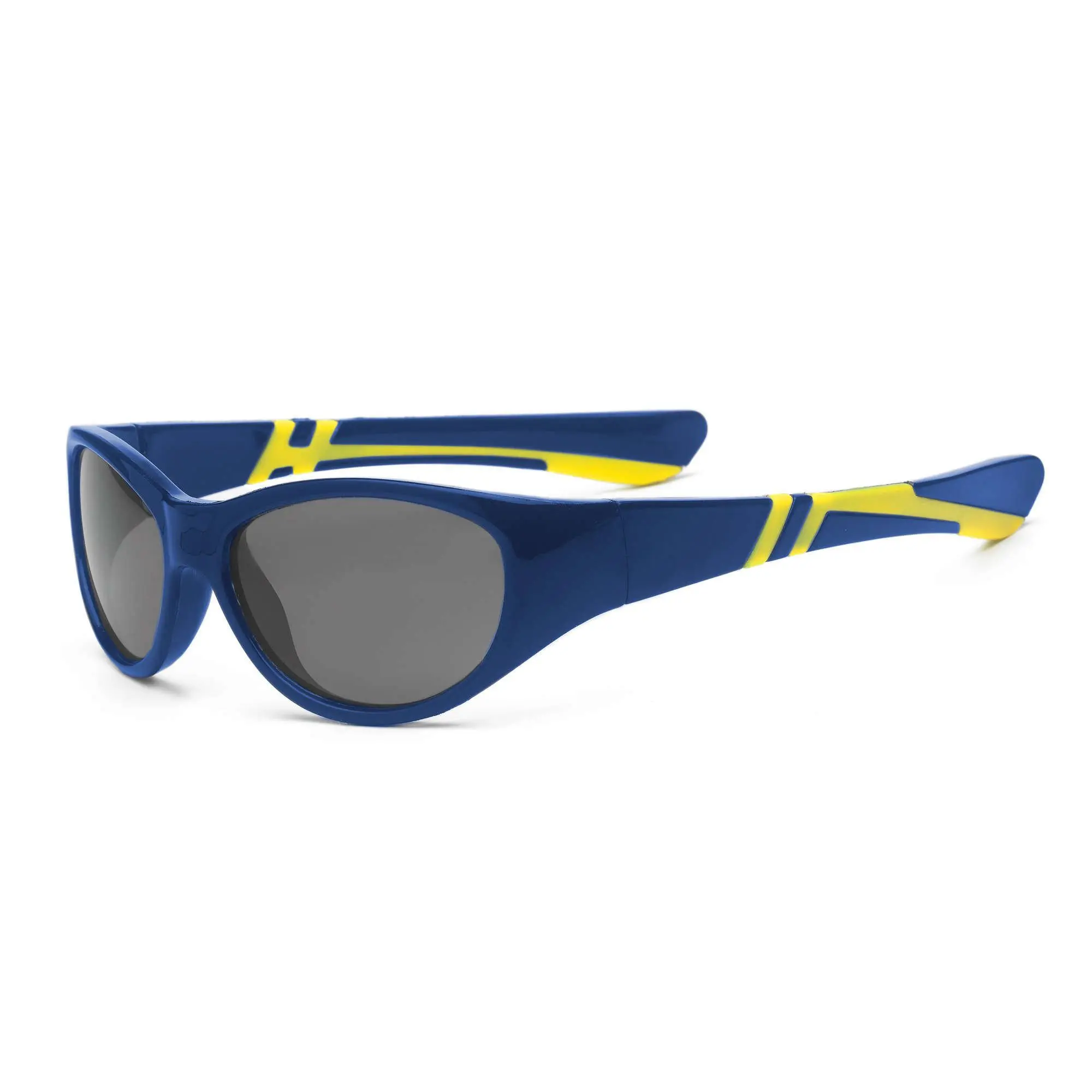 Wrap Around Blue Frame Sunglasses Kids/Childrens 5-9 Years Old With Free Yellow Neckcord Blue Mirrored Lens 